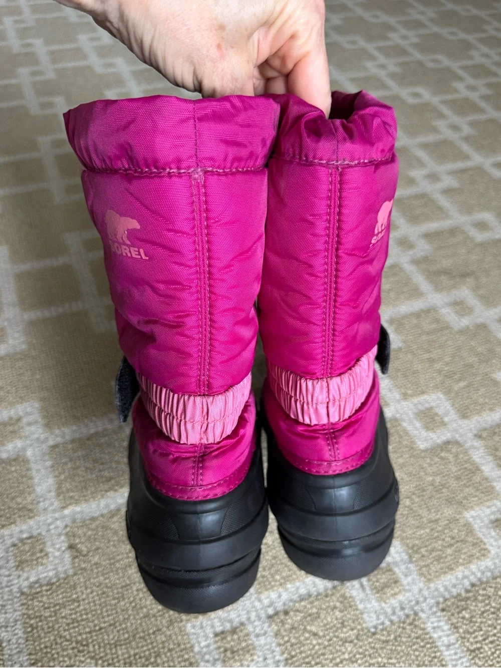 Sorel Flurry TP Insulated Waterproof Snow Boots Pink Black Girls Size 3